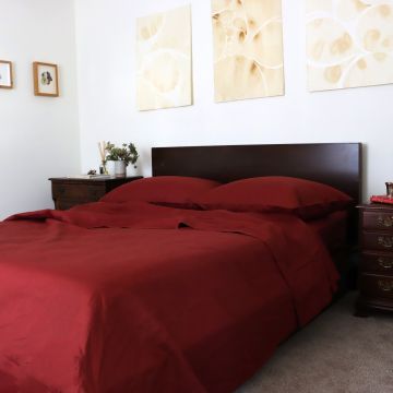 Burgundy linen sheet set top sheet fitted sheet pillowcases