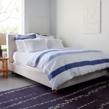 Blue and white striped linen duvet cover 
