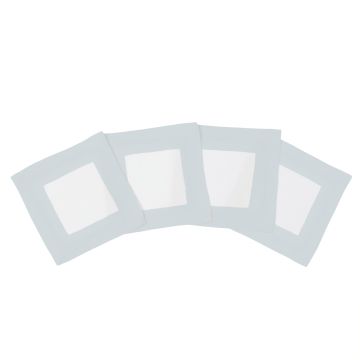 Huddleson white linen cocktail napkin sky blue border