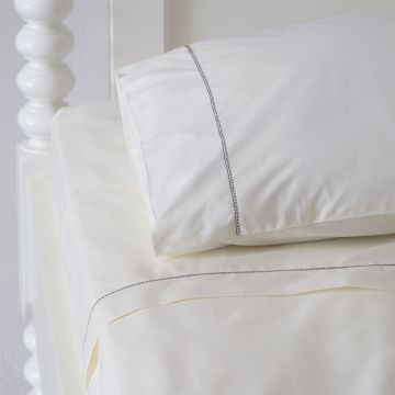 Ivory cotton sheets brown trim hemstitch 