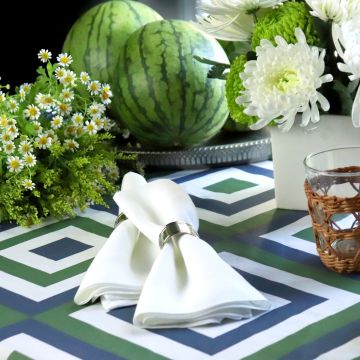 Maze Green Blue Geometric Rectangular Linen Table Runner