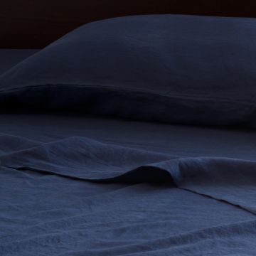 Navy Blue Indigo Pure Italian Linen Top Sheet