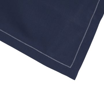 Navy Blue Table Runner with Ivory Contrast Hemstitch