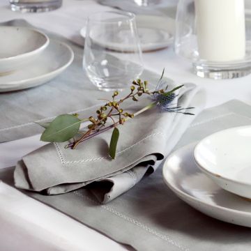 Silver Grey Linen Placemat with White Contrast Hemstitch