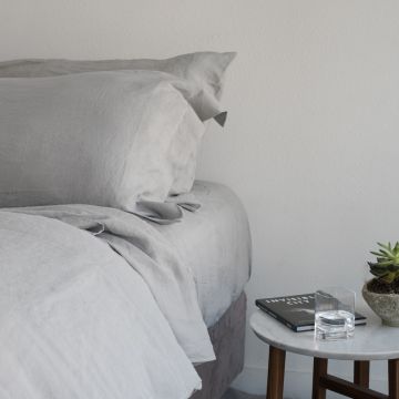 Silver grey pure Italian linen vintage washed fitted sheet
