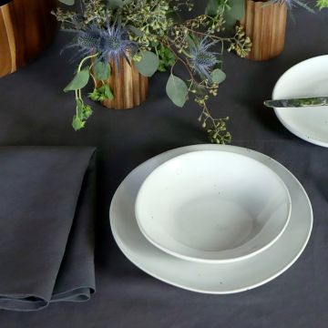 Slate Charcoal Grey Oval Linen Tablecloth