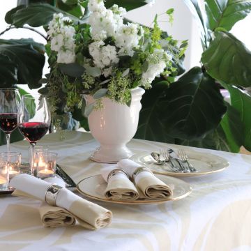Sloan Gold Swirl Round Linen Tablecloth