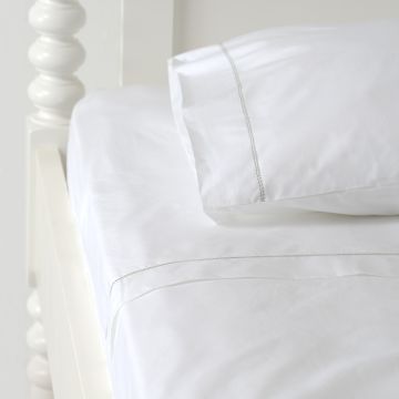 White 500TC Cotton Percale Sham (Pair) - Green Hemstitch