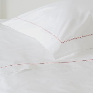 White 500TC Cotton Percale Sham - Red Hemstitch