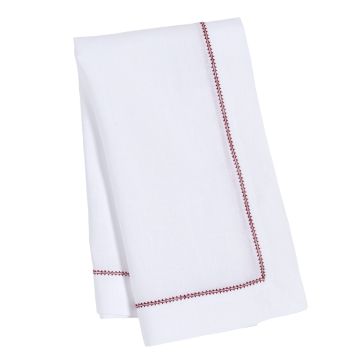 Huddleson White Linen Napkin with Red Contrast Hemstitch