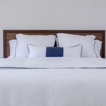 White Linen Sham Navy Blue Piping (Pair)