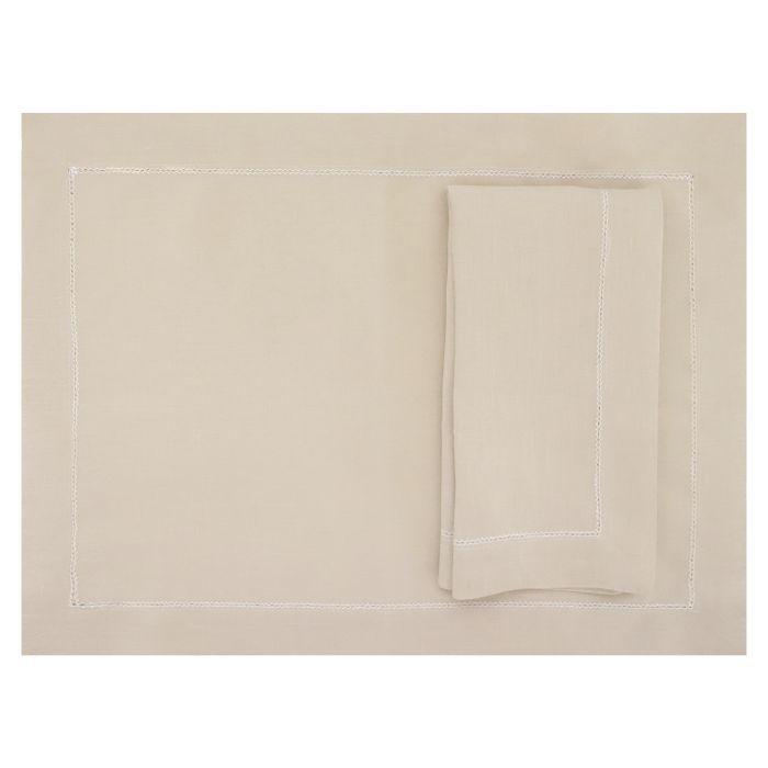 Camel linen placemat hemstitch Italian caramel