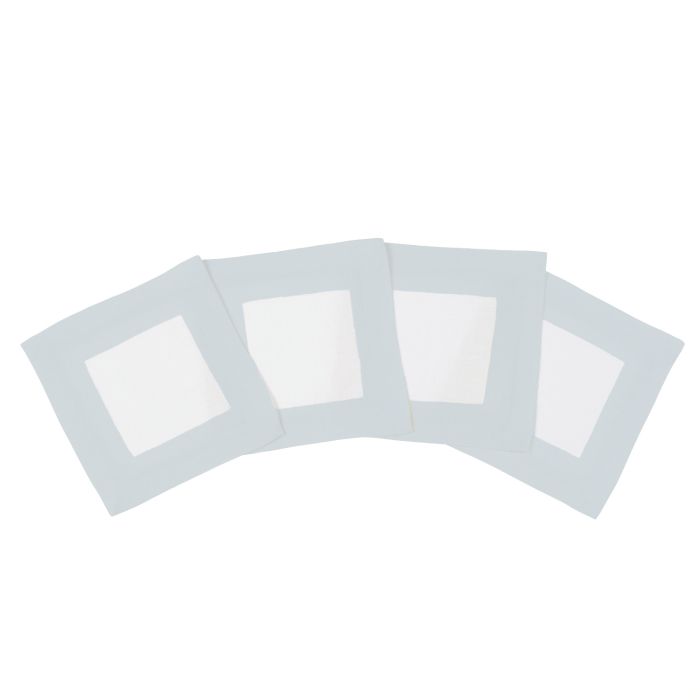 Huddleson white linen cocktail napkin sky blue border