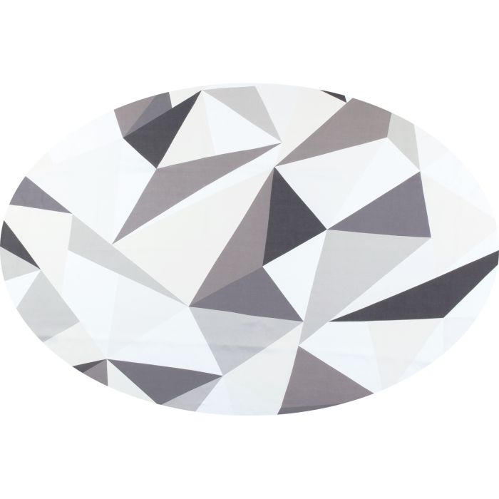 Grey and white geometric oval linen tablecloth