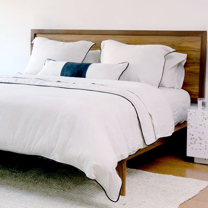 Natural Flax Italian Linen Duvet Cover Black Piping