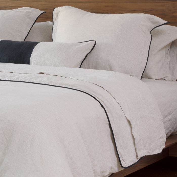 Natural Linen Pillow Sham with Black Piped Border