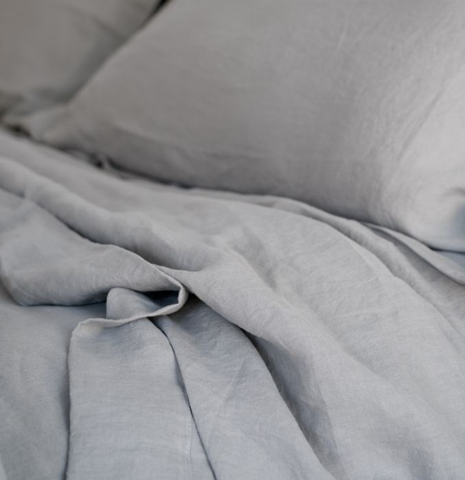 Silver grey pure linen vintage washed top sheet