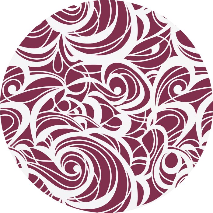 Huddleson dark berry red and white swirl printed Italian round linen tablecloth