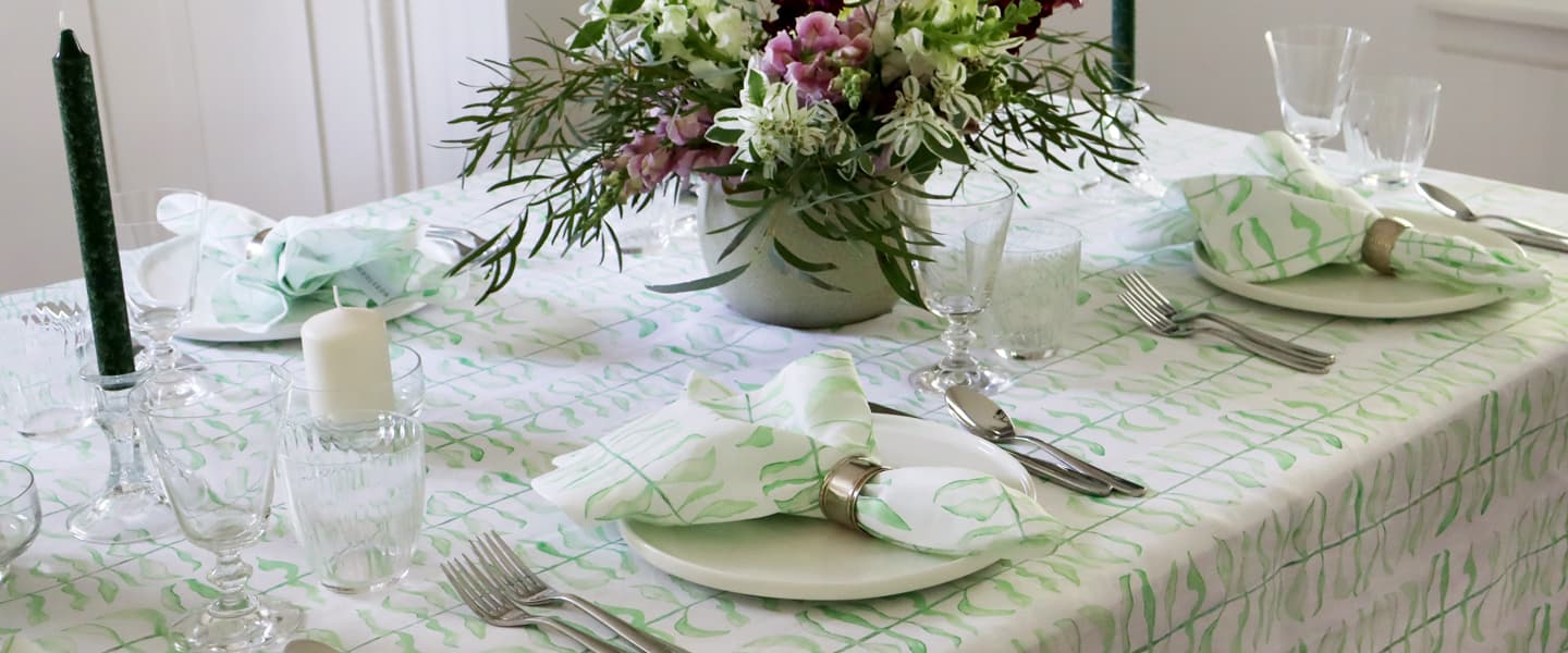 Leaf Green Linen Tablecloth & Napkins