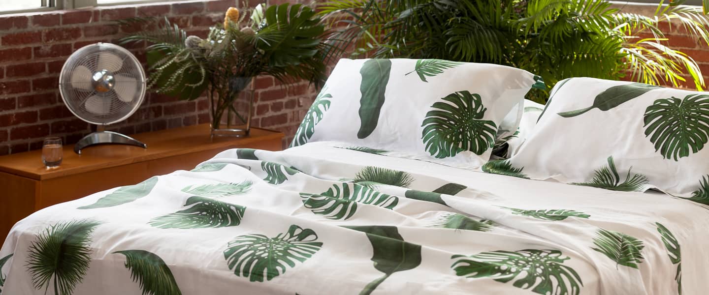 Tropical Leaves Printed Linen Sheet Set