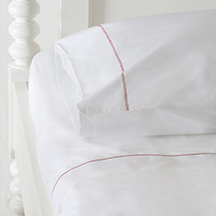 White 500TC Cotton Percale Sheet Set - Red Hemstitch <br> $420