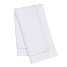 White and Gold Linen Napkin<br> $28