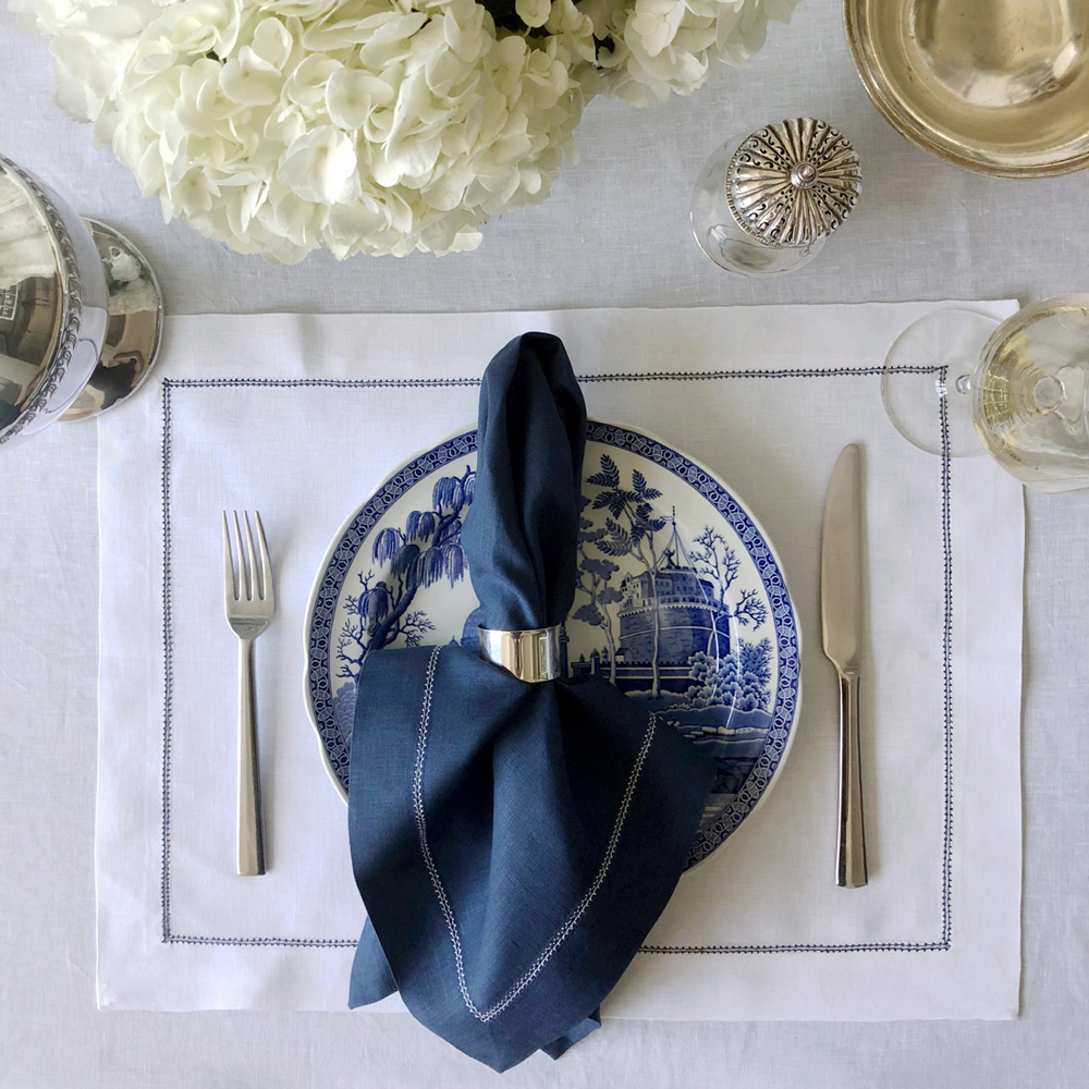 All White Decor Interior Design Navy Blue Classic Nautical Spode China Vintage Silver Hydrangea Hosting Elegant Linens
