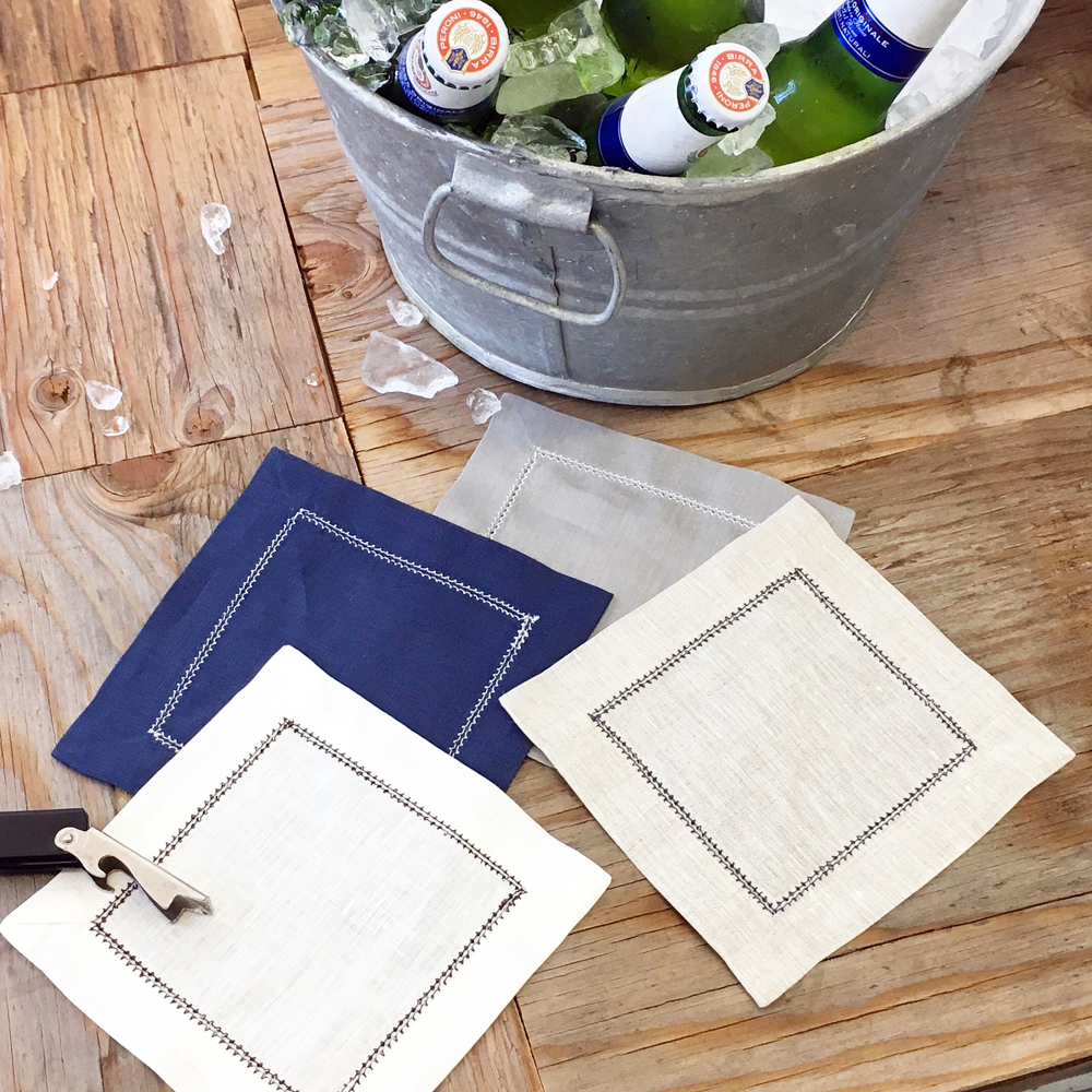Summer Outdoor Party Beer Italy Linen Hemstitch Cocktail Napkins Ice bucket bbq patio decor