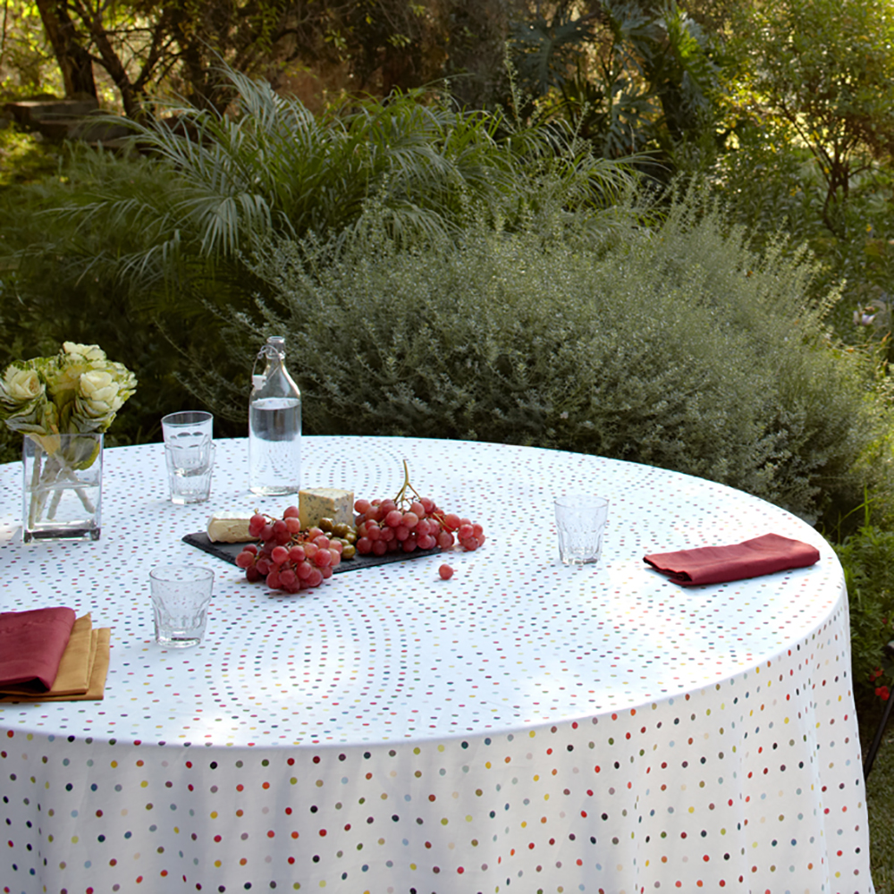 Piccadilly Polka Dot Whimsy Decor Joy Bliss Happy Print Outdoor Linens Tablecloth Napkins Party Festive