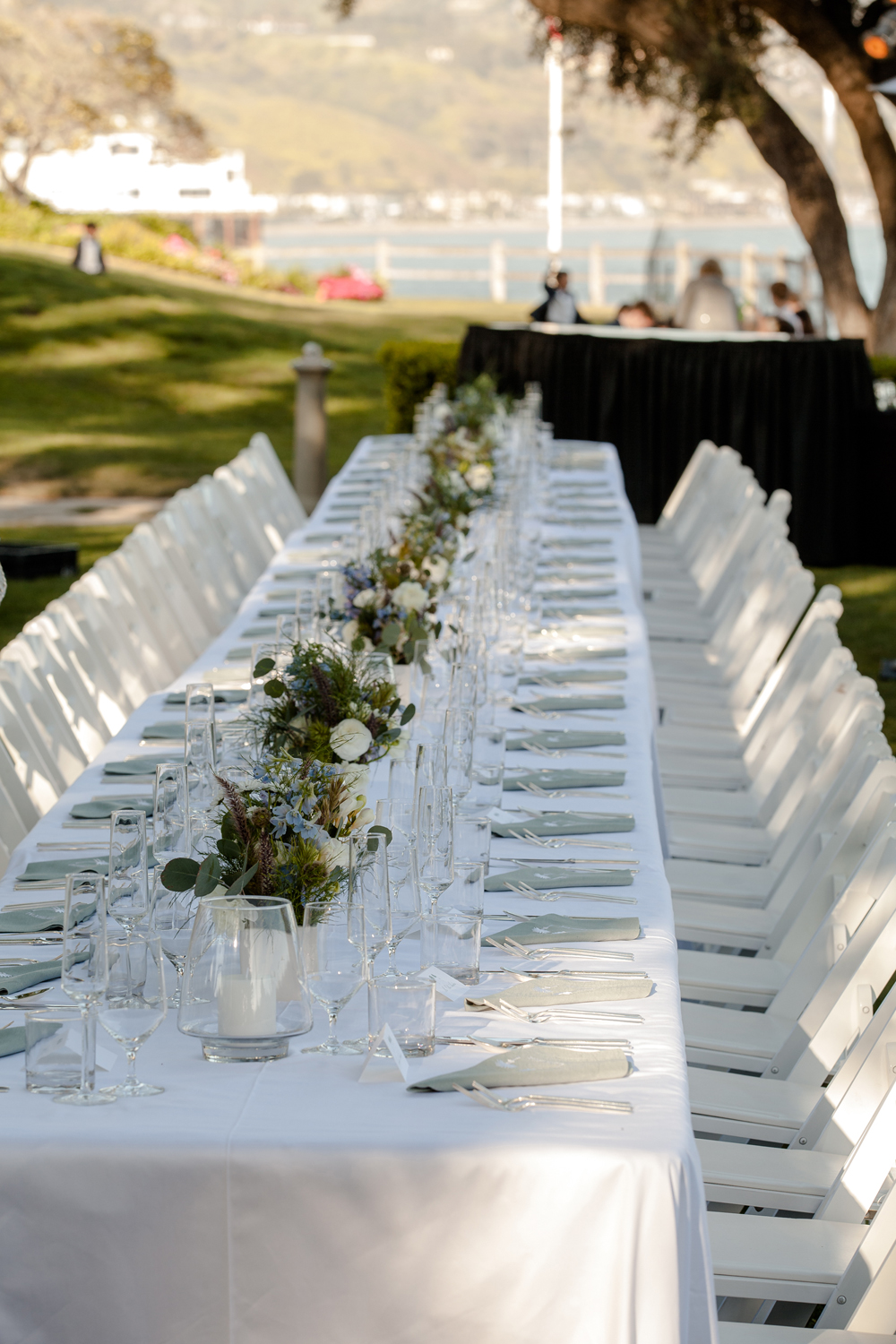 Malibu Wedding Long Dinner Table at Adamson House Spring Floral Centerpieces