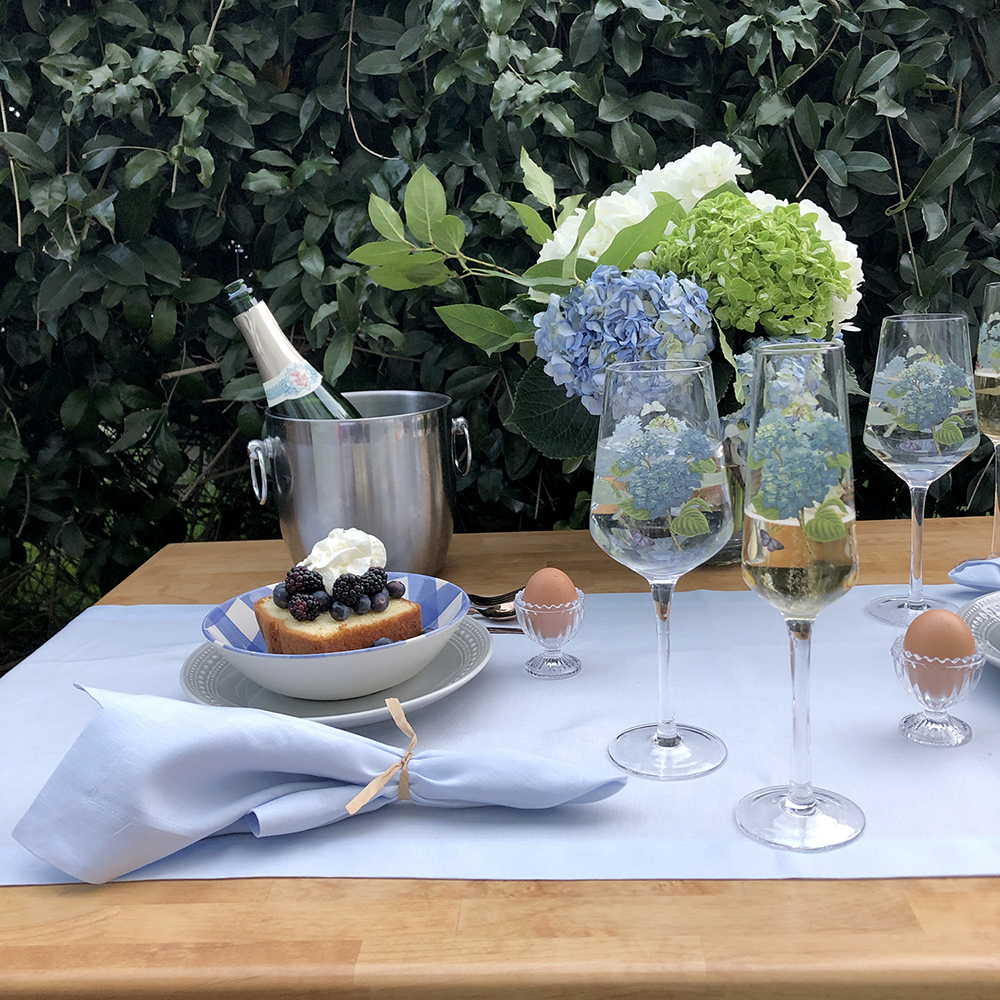 Sky Blue Linen Runner Brunch Hosting Outdoor Dining
