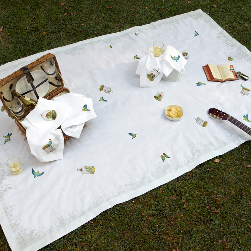 Lovebirds Posh Picnic Basket Tablecloth Luxury Romantic Dining Frolic