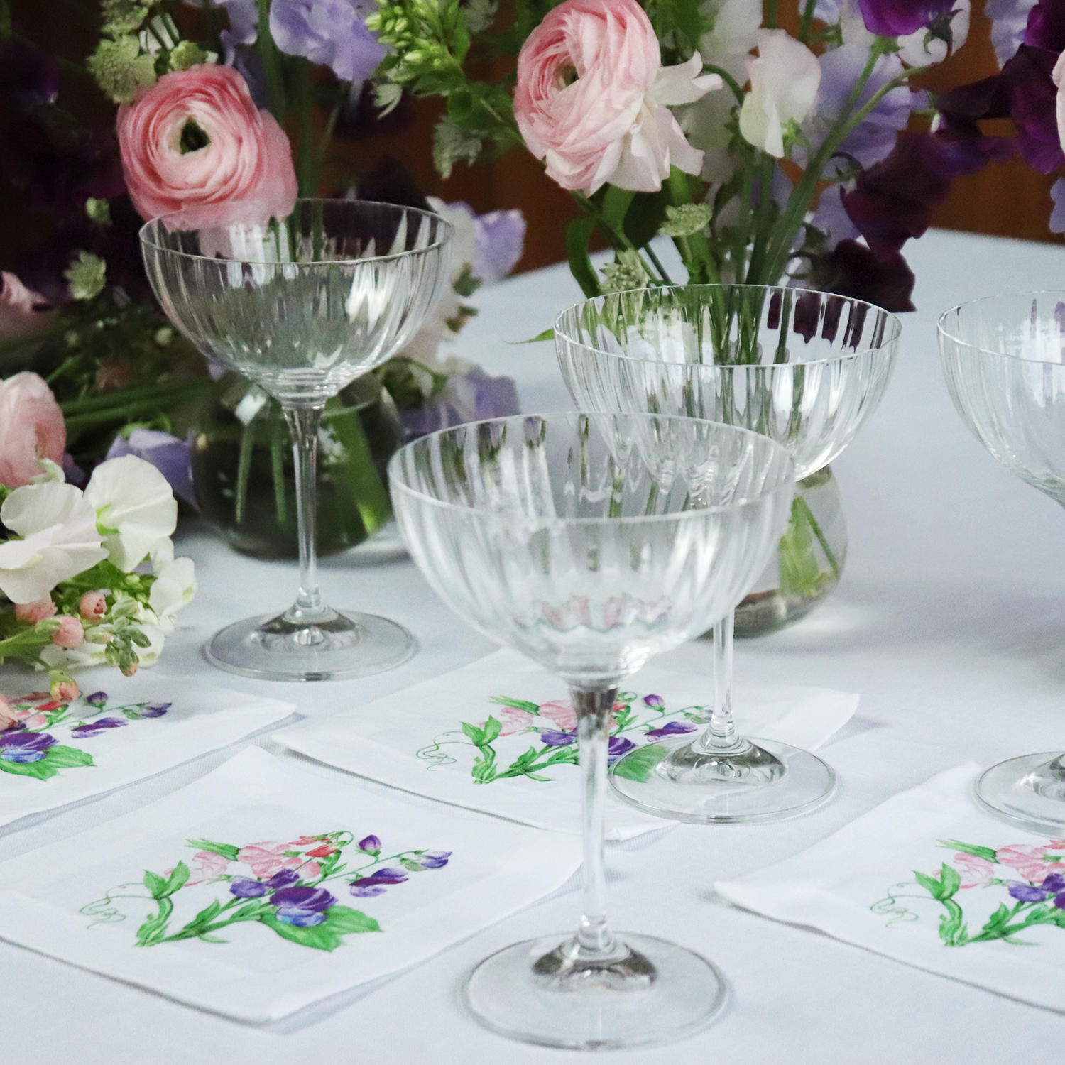 Sweet Pea print Linen cocktail napkin