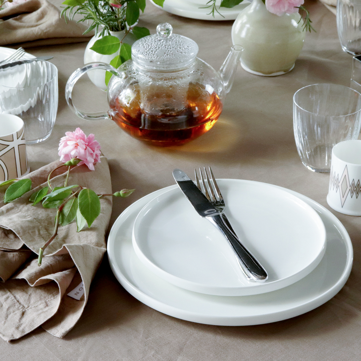 Coffee brown round linen tablecloth 