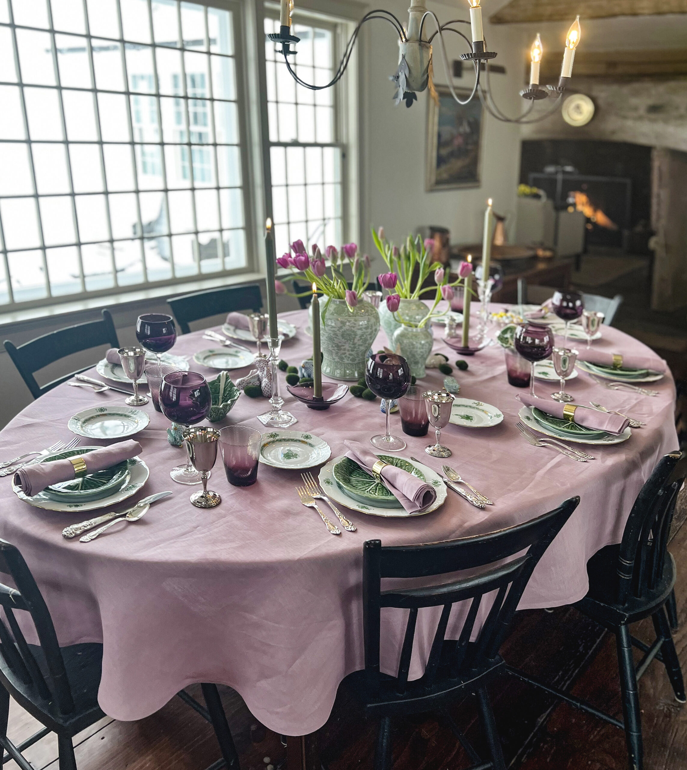 Purple Lilac linen tablecloth napkins 
