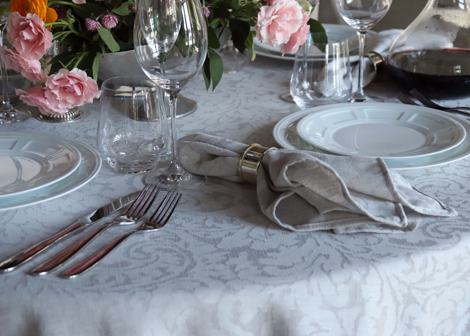 damask tablecloths silver jacquard luxury easy care