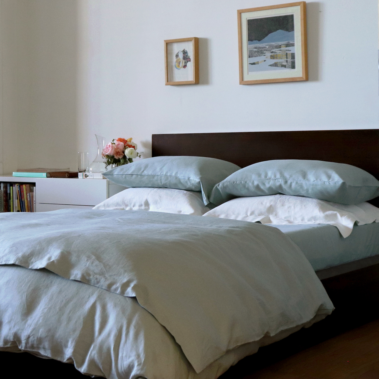 Céladon turquoise light green linen duvet cover 