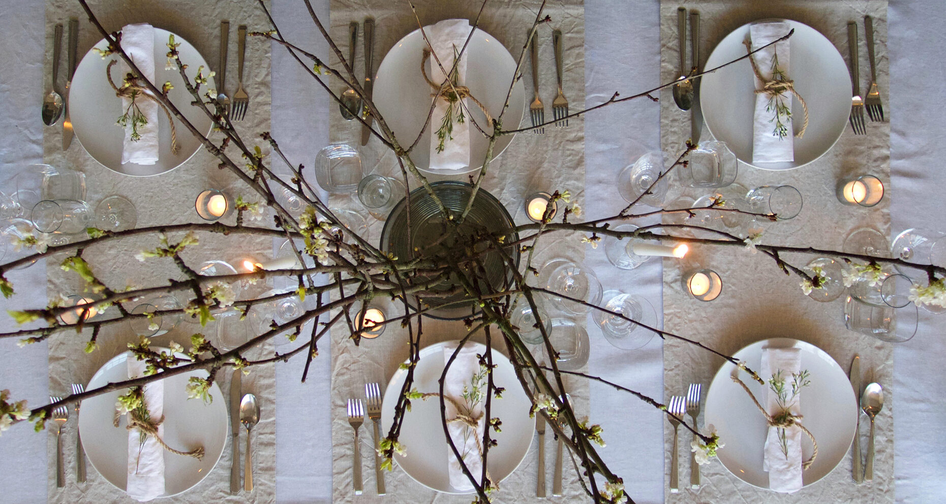 White and natural runners tablescape winter